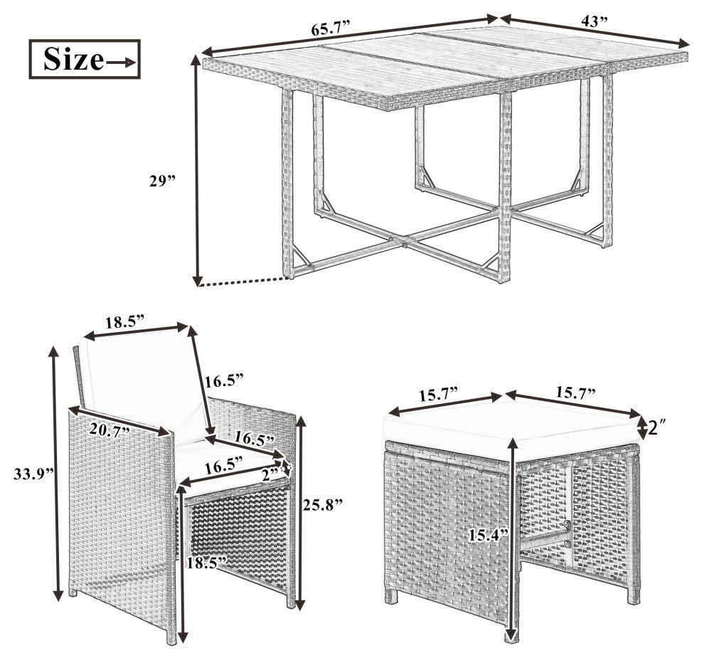 11 Pieces Outdoor Patio Rattan Dining Table Set With Cushions