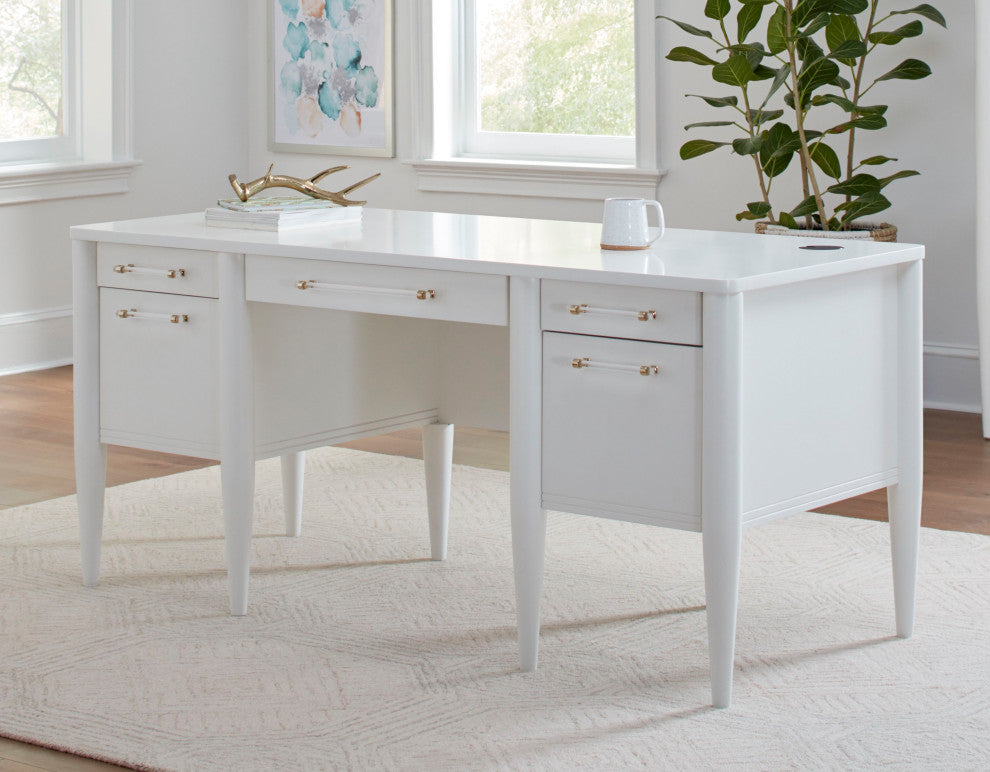 Contemporary Half-Pedestal Desk, Office Desk, Accent Desk, White
