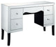 Wooden Framed Mirrored Vanity Desk with Four Drawers and Wavy Apron, Silver