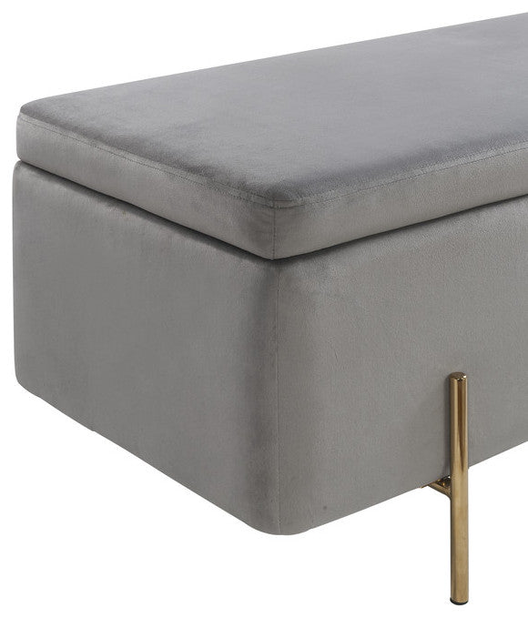 Emma Velvet Storage Bench With Metal Legs, Gray