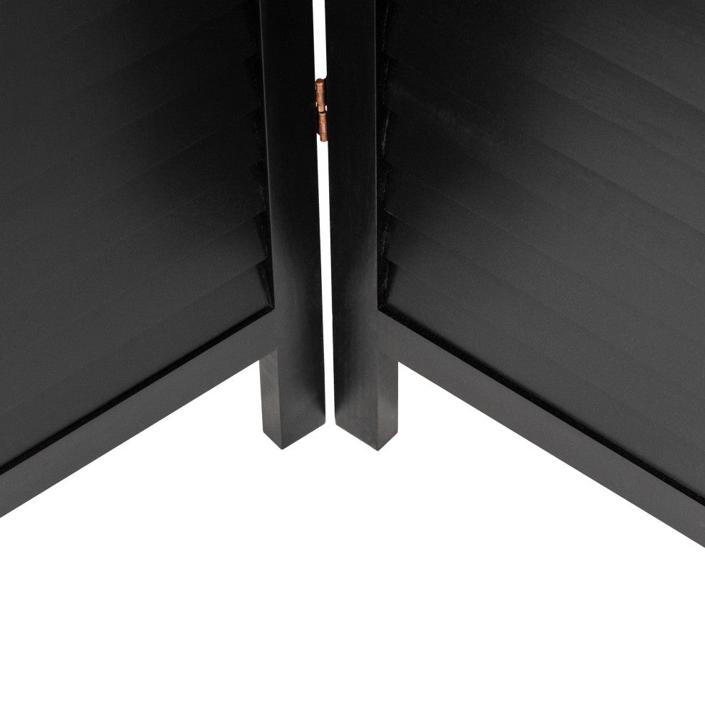 6' Tall Wooden Louvered Room, Black, 4 Panel
