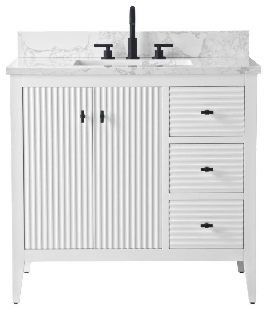 Vanity Art Freestanding Vanity, White, 36", Single Sink, Matte Black