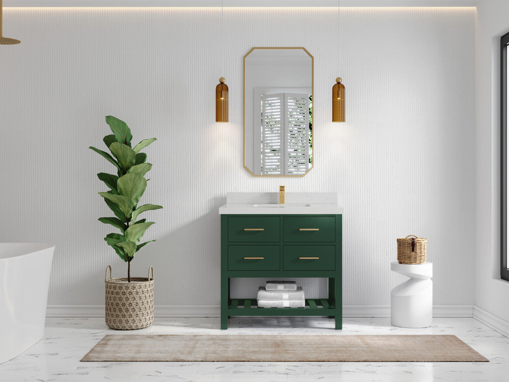 Parker 36 Single Sink Bath Vanity in Lafayette Green  2" Carrara Quartz