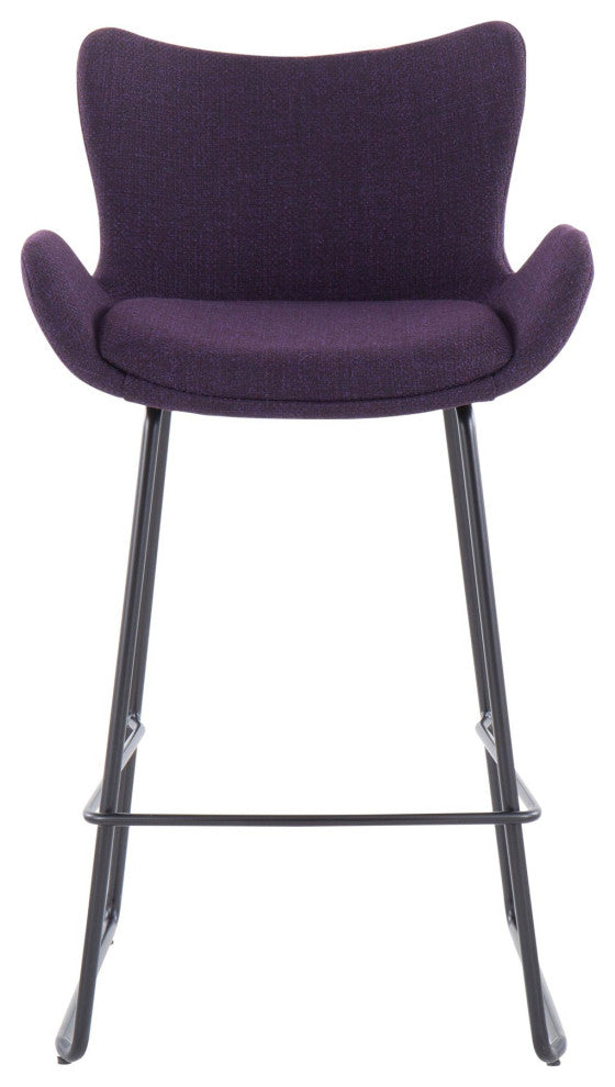 Tara Counter Stool, Black Metal/Purple Noise Fabric, Set of 2