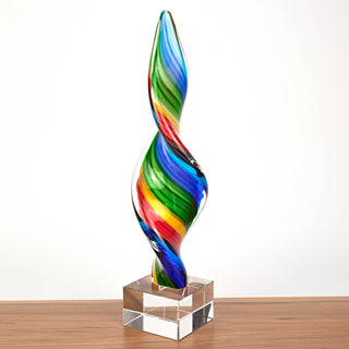 Rainbow Murano Style Art Glass Corkscrew Centerpiece on Base 14"H