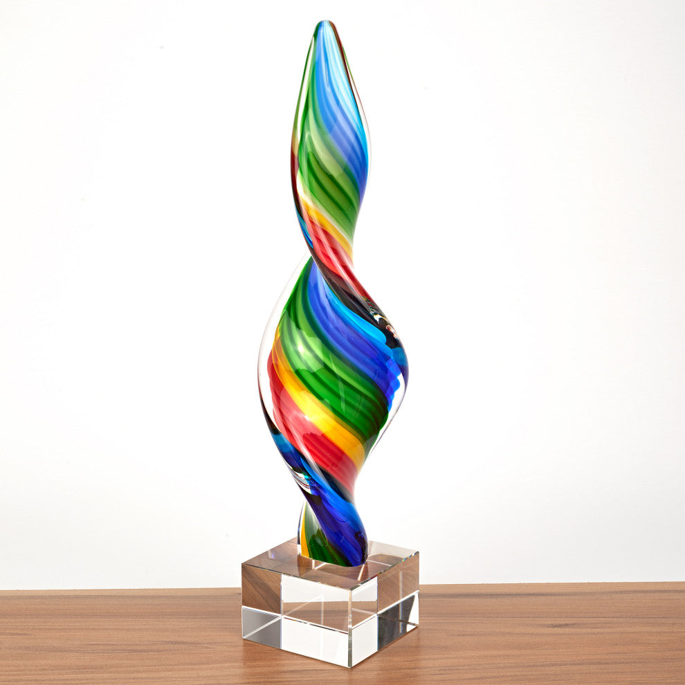Rainbow Murano Style Art Glass Corkscrew Centerpiece on Base 14"H