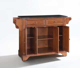 LaFayette Solid Black Granite Top Kitchen Island, Classic Cherry Finish