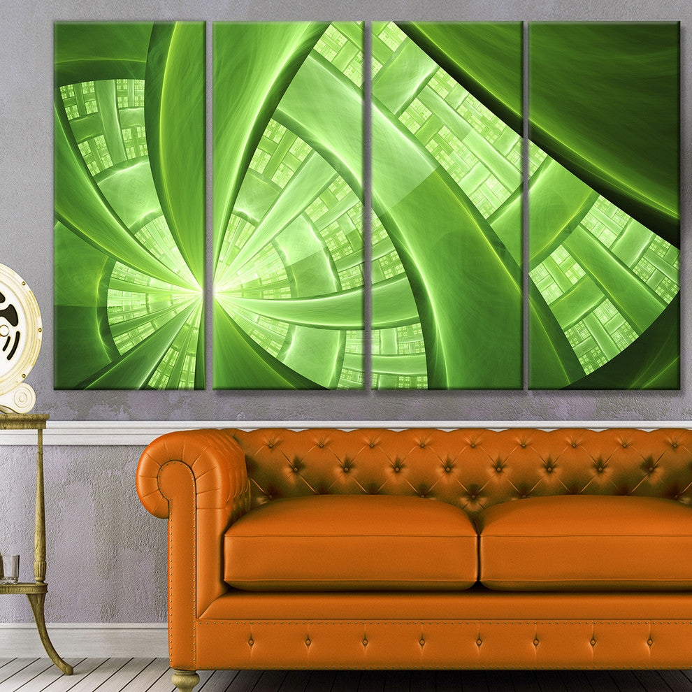 Green Fractal Exotic Plant Stems, Abstract Canvas Art Print, 48"x28", 4 Panels