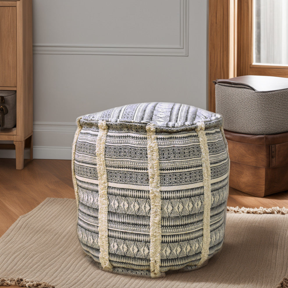 Contemporary Handmade Cotton Pouf, 14x14x14
