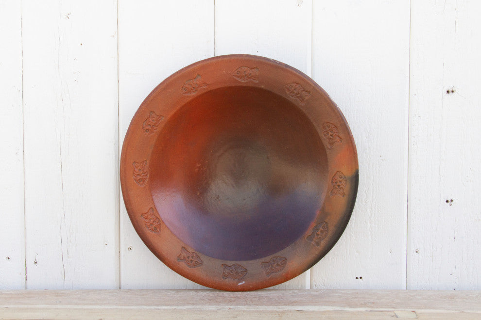 French Fish Engraved Clay Bowl