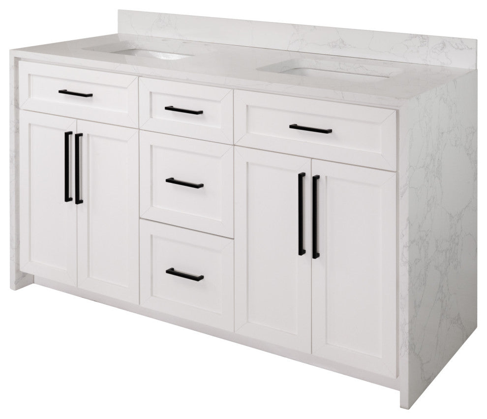 Palisade 60" Bathroom Vanity, White, Engineered Marble, Double