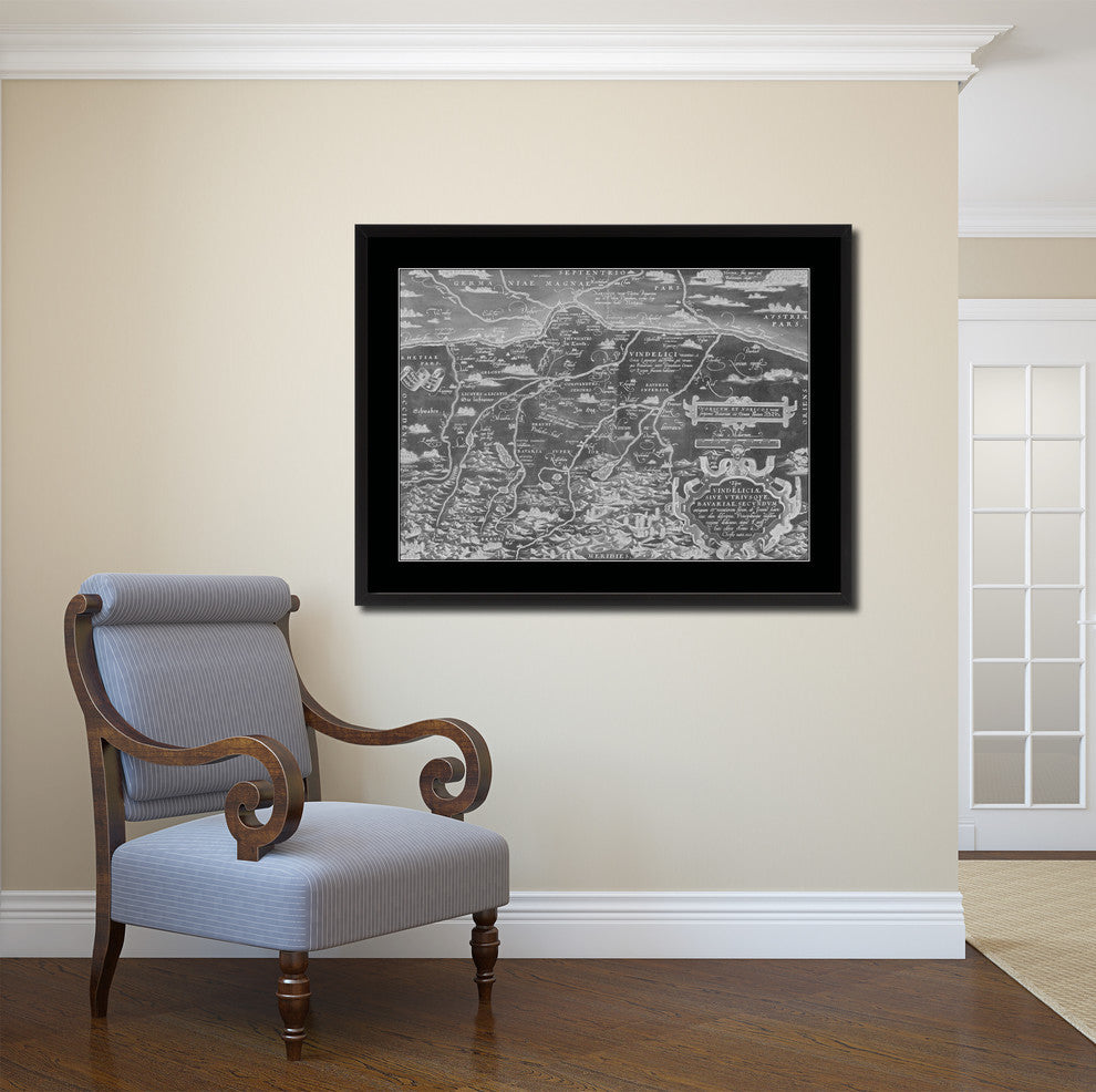 Germany Bavaria Monochrome Map Print On Canvas With Black Frame, 16" X 21"