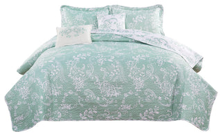 LA Boheme 5 Piece Printed Bed Spread Set, Teal Turquoise, King