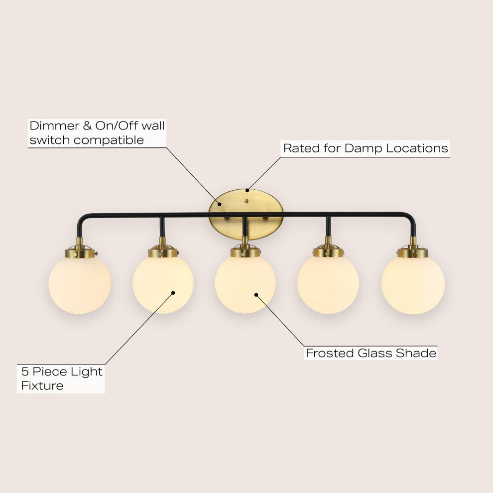 Caleb 38" 5-Light Contemporary Transitional Iron/Glass LED Vanity Light