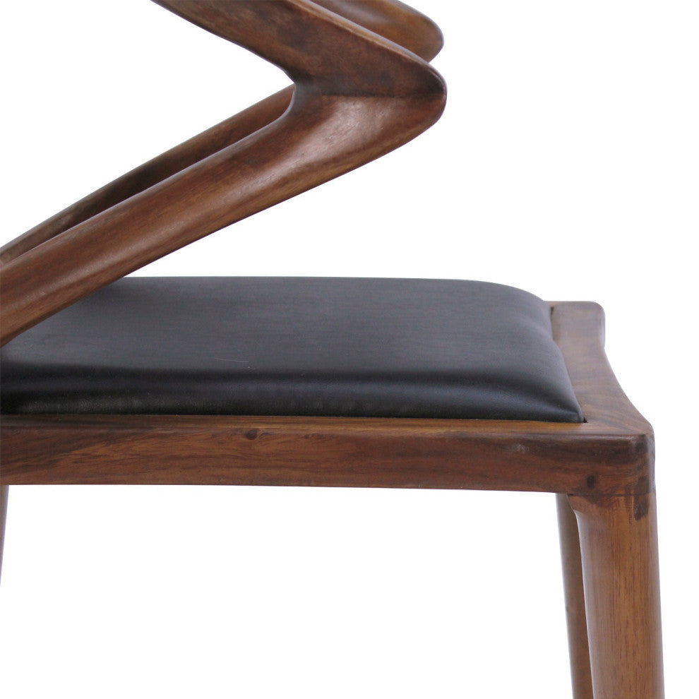 Isosceles Dining Guest Chair Solid Walnut Black Leather Seat MCM
