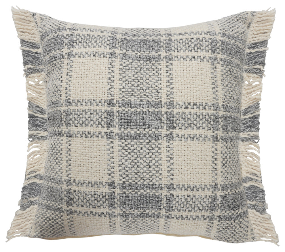 Charles Casual Plaid Cabin Throw Pillow With Fringe