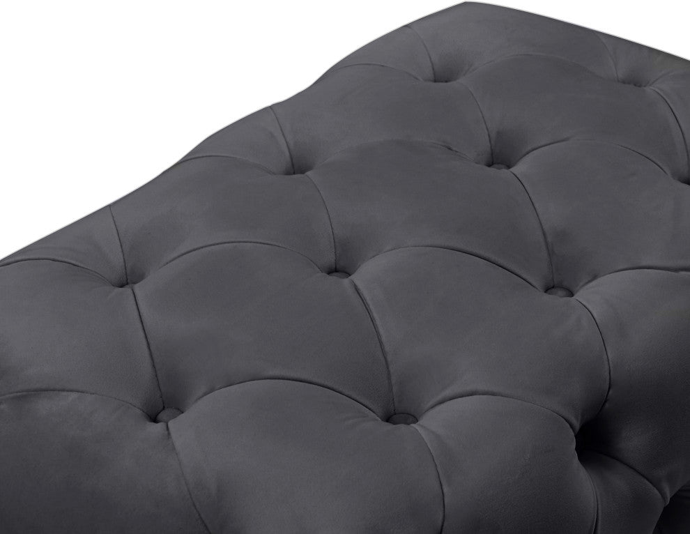 Crescent Velvet Upholstered Ottoman, Gray