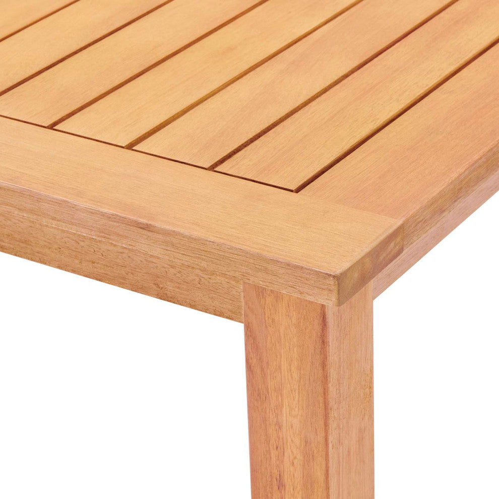 Side Dining Bench Chair and Table Set, Rectangular, Wood, Natural Gray, Outdoor