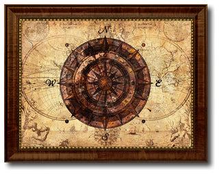 Compass Vintage Nautical Map Print on Canvas with Picture Frame, 18" x 23"