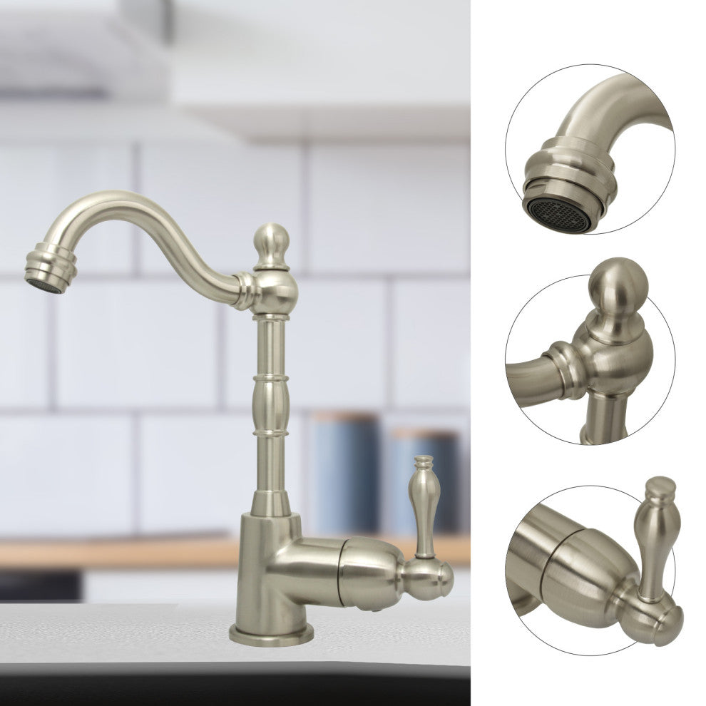 One-Handle Copper Widespread Kitchen Bar Faucet, Brushed Nickel