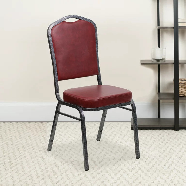 4 Pack Dining Chair, Cushion Seat & Back, Burgundy Vinyl/Silver Vein