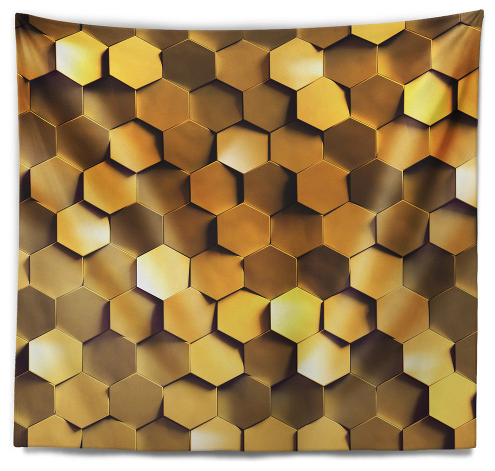 Golden Honeycomb Wall Texture Abstract Wall Tapestry, 39"x32"
