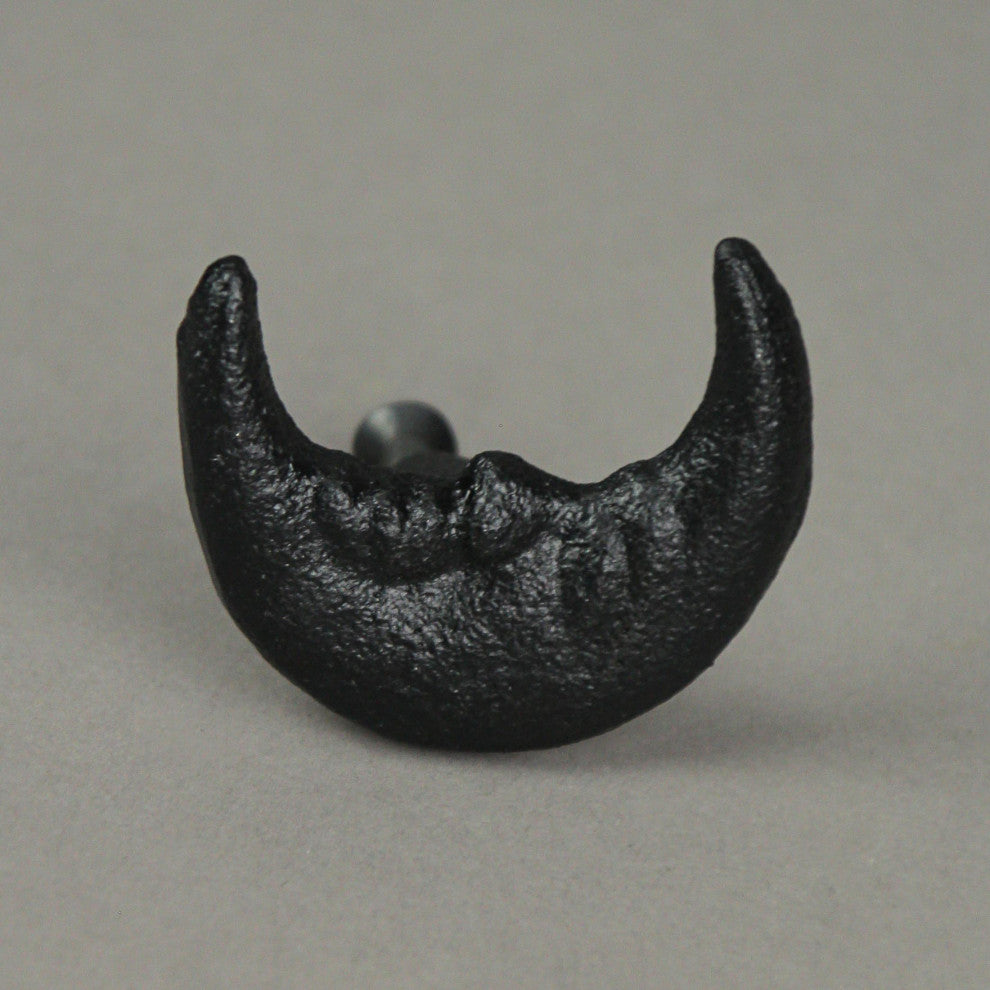 Set of 6 Black Cast Iron Crescent Moon Face Drawer Pull Decorative Cabinet Knob