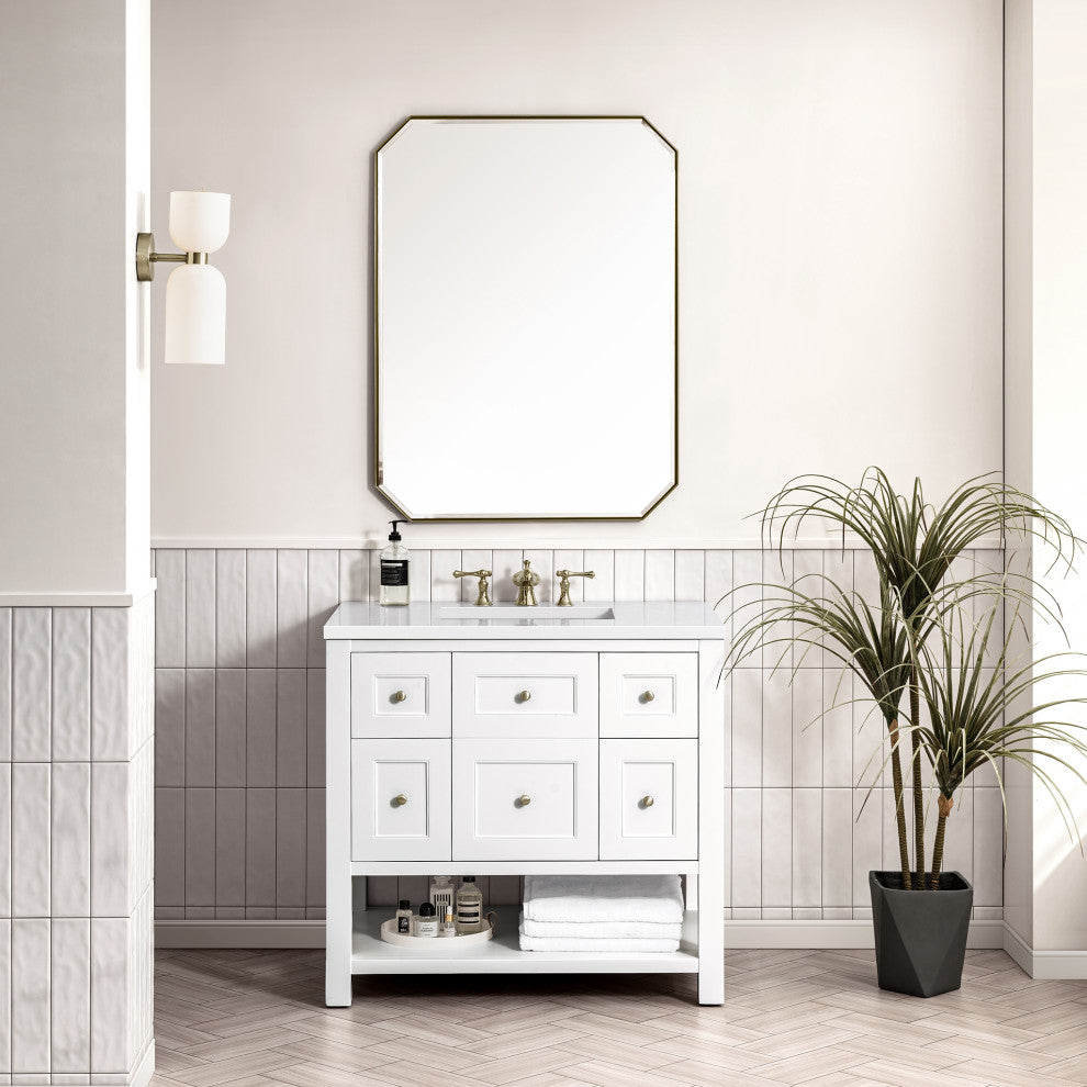 Breckenridge 36" Single Vanity, Bright White,  White Zeus Quartz Top