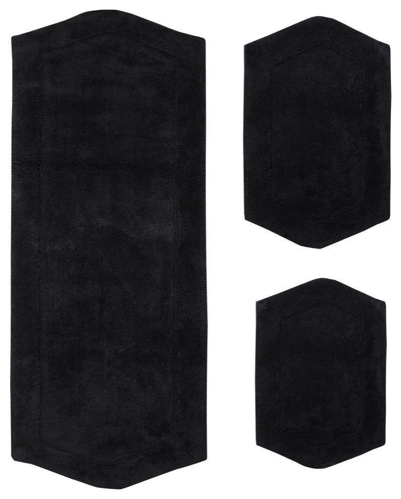 Waterford Collection Tufted Bath Rug, 3-Piece Set With Runner, Black