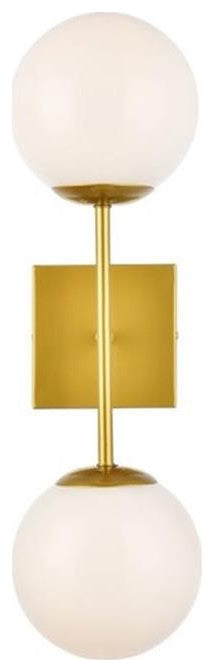 Living District Neri 2-Light Mid-Century Metal Wall Sconce in Brass and White