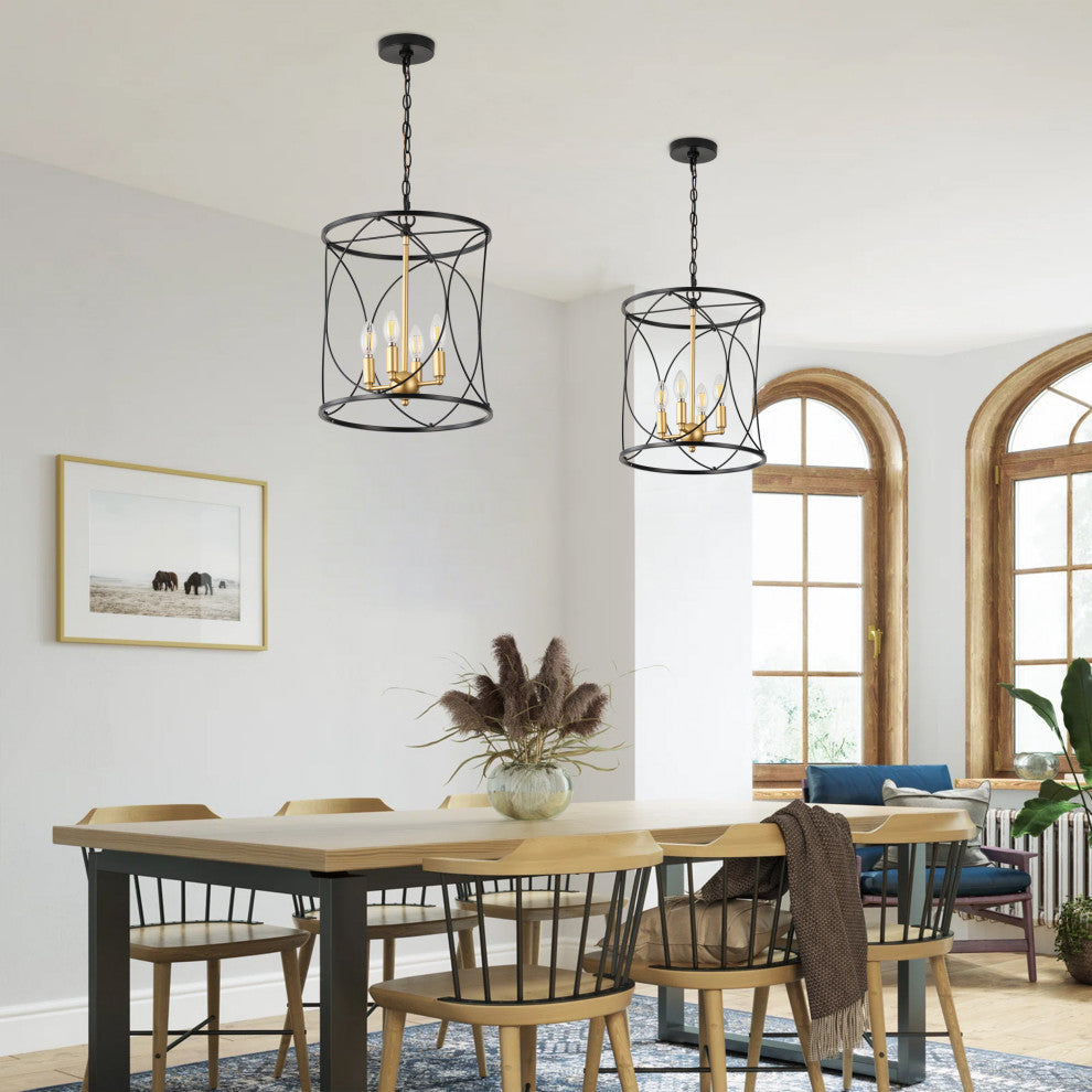 Farmhouse Metal Cylinder Frame 3-Light Pendant Lighting Fixture