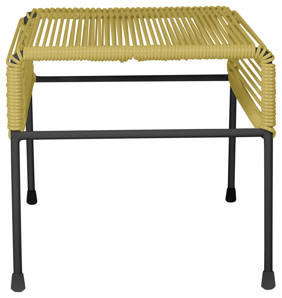 Atom Indoor/Outdoor Handmade Ottoman with Black Frame, Gold Weave