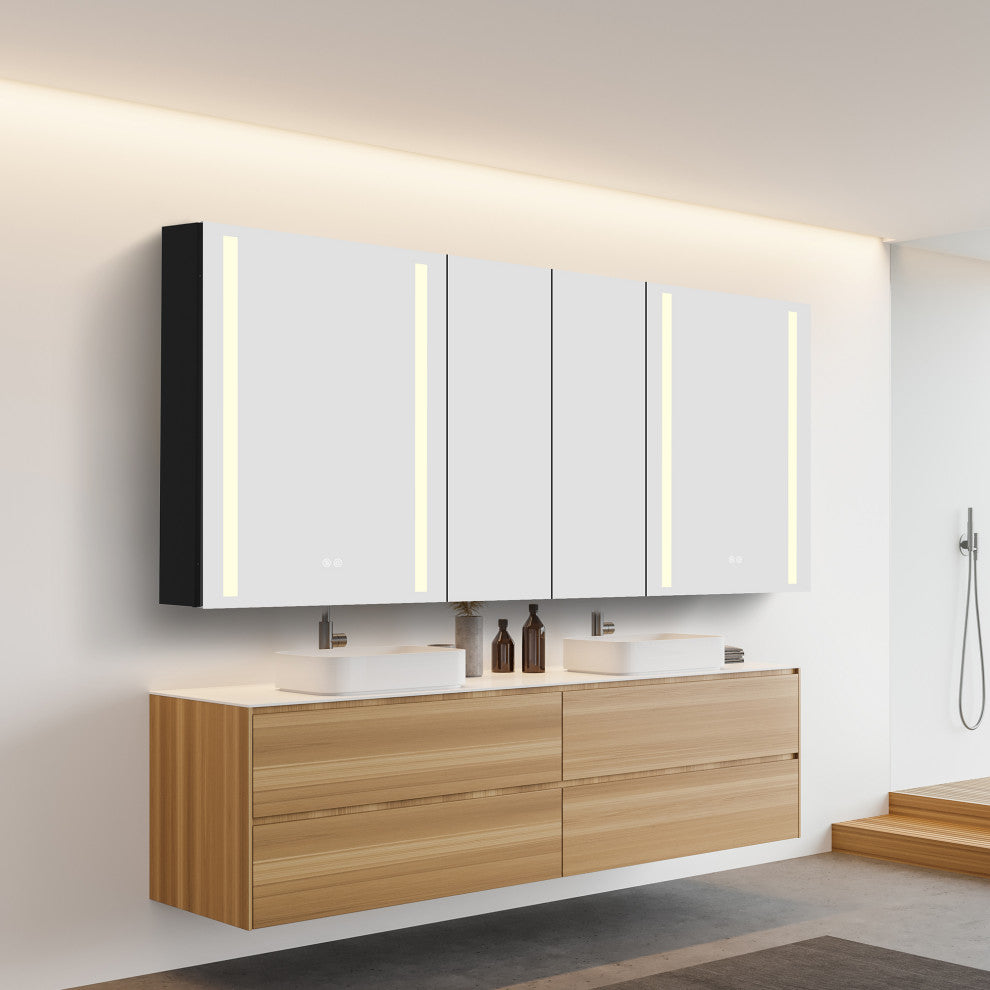 60"x30" Surface Mount Frameless Aluminum LED Medicine Cabinet With Anti-Fogger