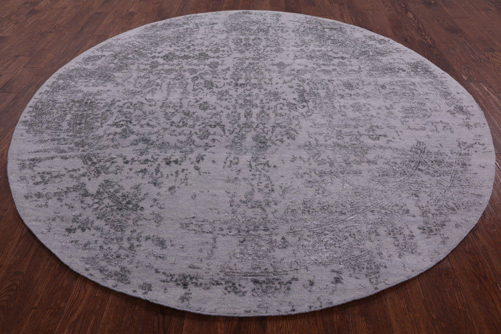 8' Round Persian Hand-Knotted Wool and Silk Rug Q7070