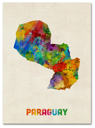 'Paraguay Watercolor Map' Canvas Art by Michael Tompsett
