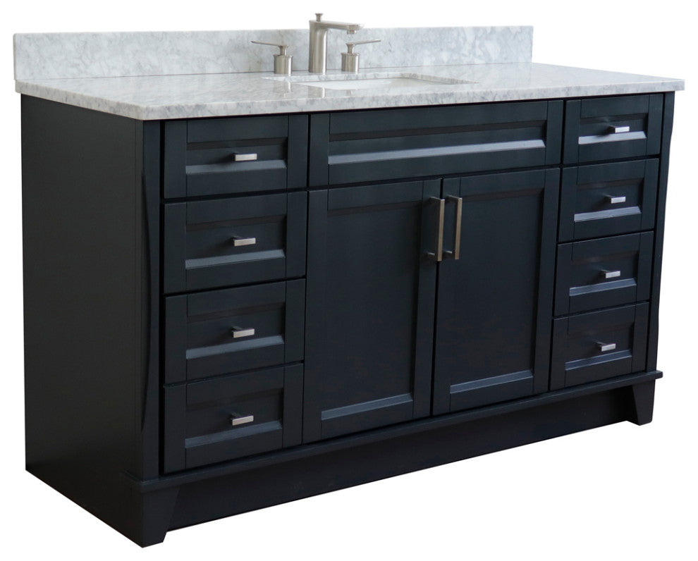61" Single Sink Vanity, Dark Gray Finish And White Carrara Marble