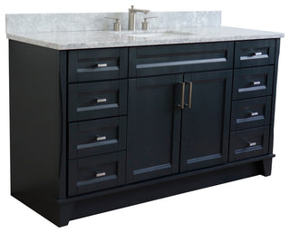 61" Single Sink Vanity, Dark Gray Finish And White Carrara Marble
