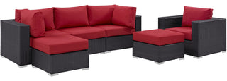 Convene 6-Piece Outdoor Wicker Rattan Sectional Set, Espresso Red