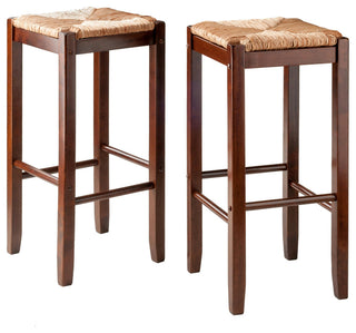 Kaden 2-Pc Rush Seat Bar Stool Set, Walnut