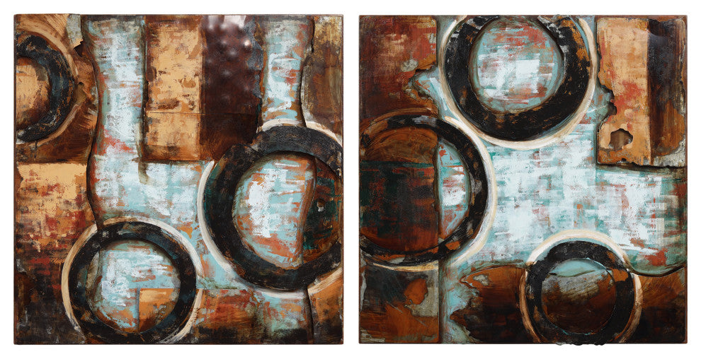 "Revolutions" Abstract Mixed Media Iron Hand Painted Dimensional Wall Art