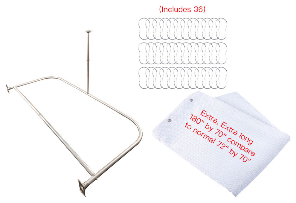 Utopia Alley Aluminum Shower Curtain Rods 60" Large Size by 25", Nickel
