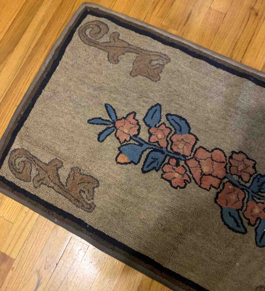 Handmade Antique American Hooked Rug, 2.3'x4', 70cmx122cm 1900s
