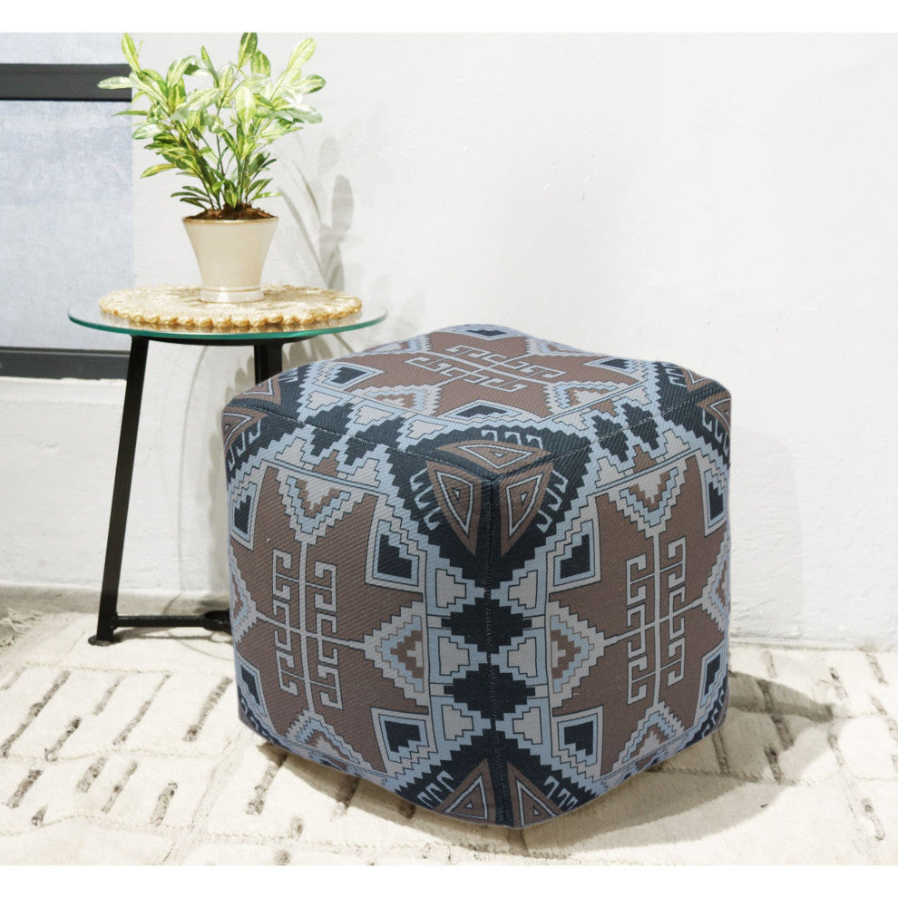 Blue Machine Woven Peterson Pouf, 18" Cube