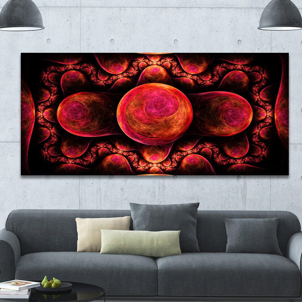 Red Exotic Fractal Pattern, Oversized Abstract Canvas Art Print, 60x28