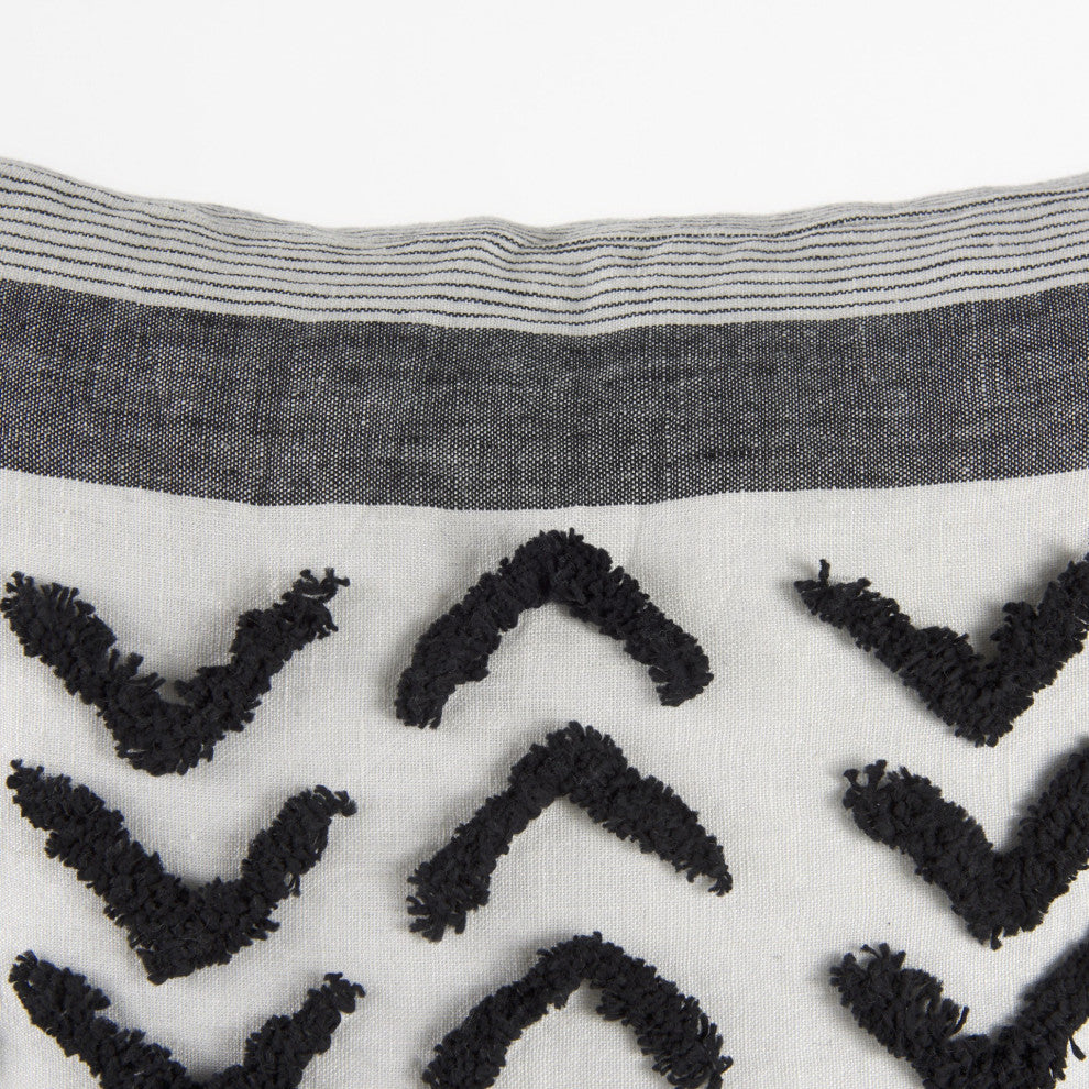 White and Gray Fringed Pillow Cover