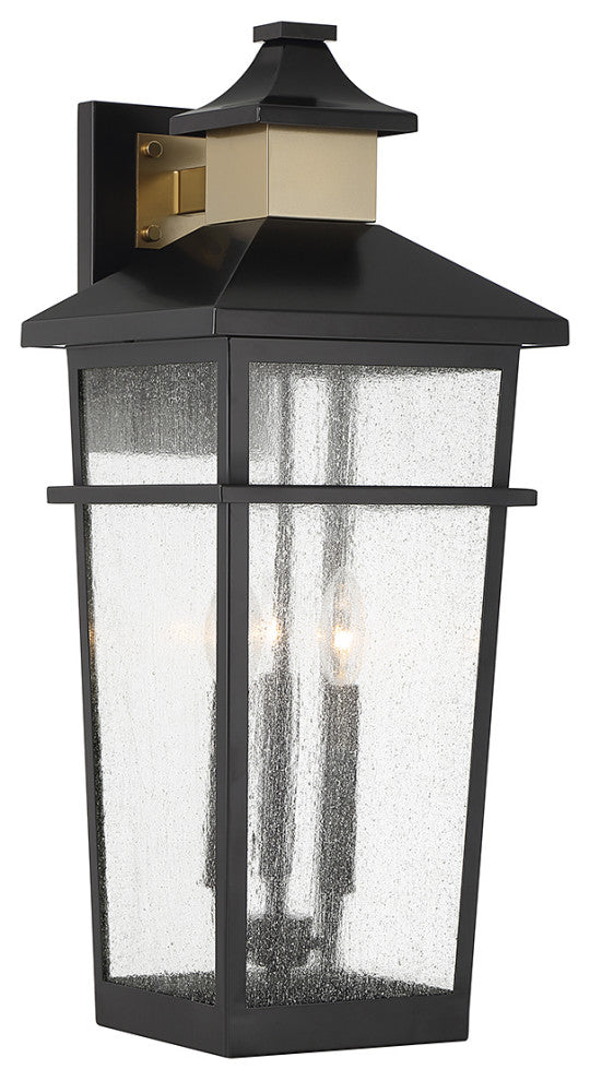 Kingsley 3-Light Outdoor Wall Lantern, Matte Black With Warm Brass Accents