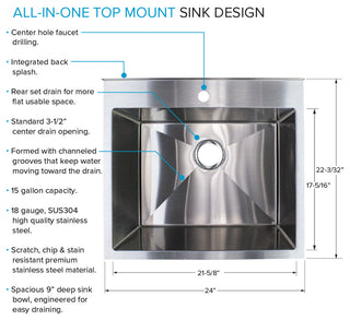 Transolid 24"x22"x35" Steel Laundry Sink Kit, Brushed