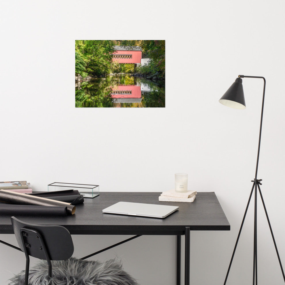 The Reflection of Wooddale Covered Bridge Unframed Wall Art Print, 18" X 24"