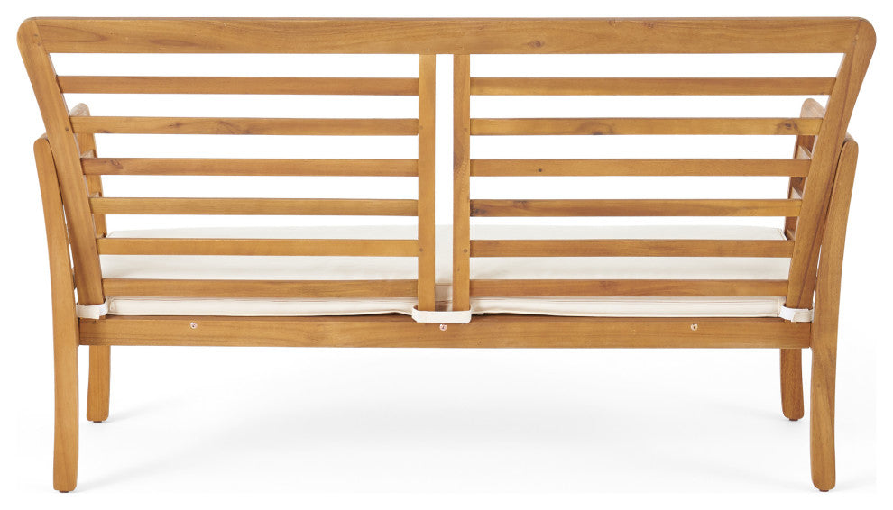 GDF Studio 4-Piece Louis Outdoor Solid Wood Chat With Cushions Set