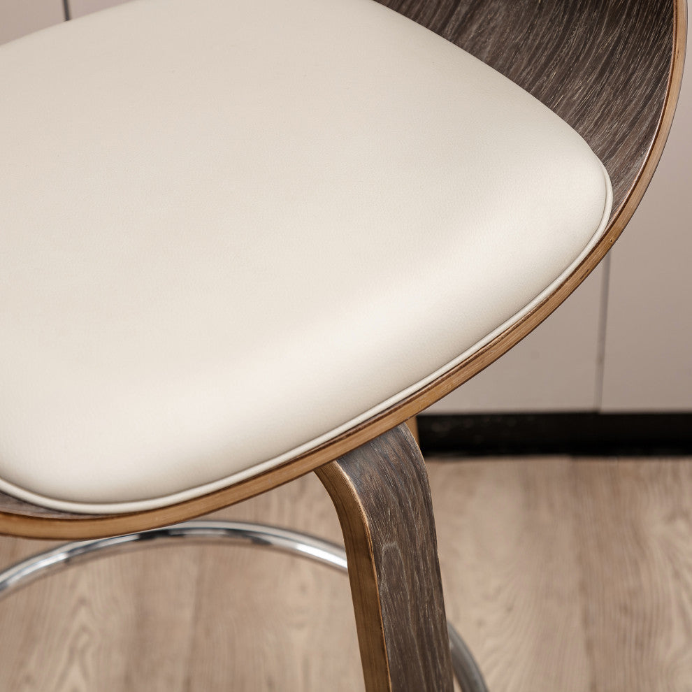 Bentwood Swivel Bar Chair, PU Leather, Set of 2, Gray